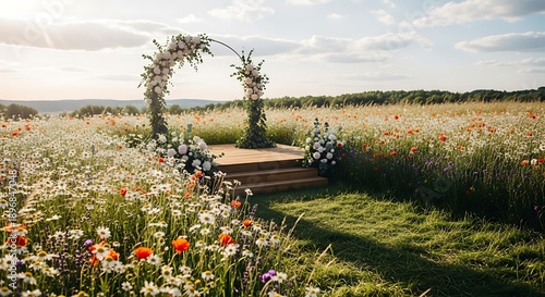 Idyllic wildflower meadow with wedding arch, perfect for special events