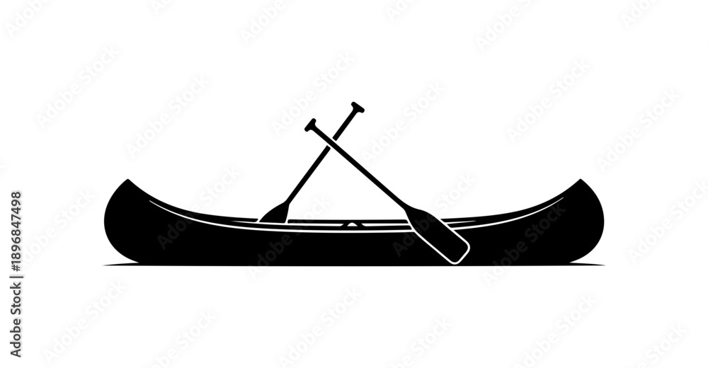 Fototapeta premium Minimalist Black and White Canoe Vector Silhouette with Paddle