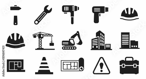 Collection of Construction Tools and Symbols Icons.