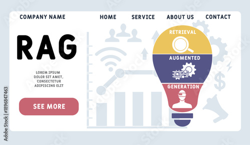 RAG - Retrieval Augmented Generation acronym. business concept background. vector illustration concept with keywords and icons. lettering illustration with icons for web banner, flyer, landing