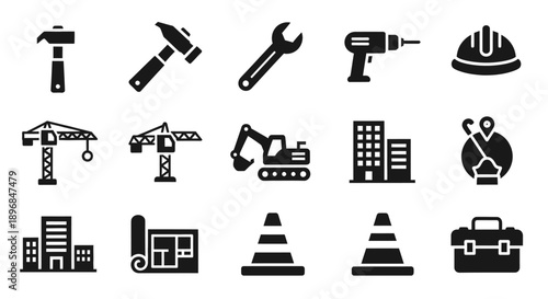 Collection of Industrial Tools and Equipment Icons.