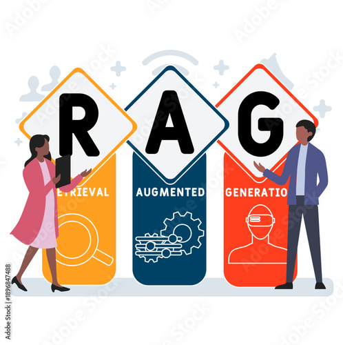 RAG - Retrieval Augmented Generation acronym. business concept background. vector illustration concept with keywords and icons. lettering illustration with icons for web banner, flyer, landing