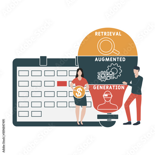 RAG - Retrieval Augmented Generation acronym. business concept background. vector illustration concept with keywords and icons. lettering illustration with icons for web banner, flyer, landing