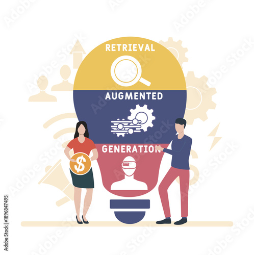 RAG - Retrieval Augmented Generation acronym. business concept background. vector illustration concept with keywords and icons. lettering illustration with icons for web banner, flyer, landing
