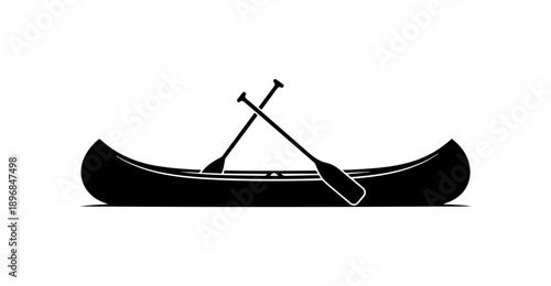 Minimalist Black and White Canoe Vector Silhouette with Paddle
