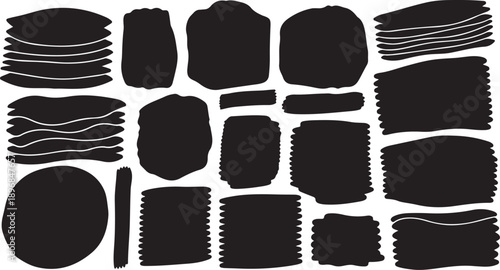 Collection of various black shapes and silhouettes on white