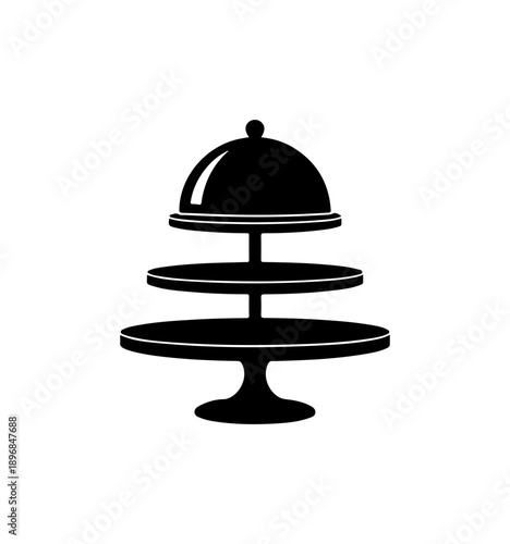 Elegant Black Silhouette Waiter Bell and Tray Set - Minimalist Restaurant Icon