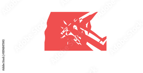 ICONS Abstract red geometric shape with sharp edges and fragmented elements representing chaos or destruction isolated on white background