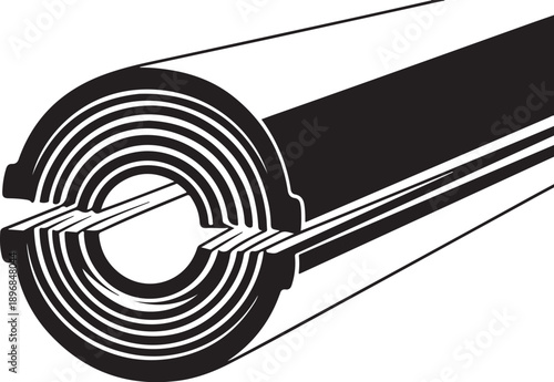 Black and white illustration of a rolled up cable