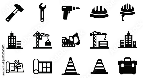 Construction Tools and Equipment Icons Set 4.
