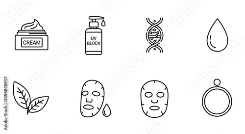 Skincare and beauty related line icons sun protection collagen and facial care