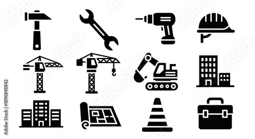 Construction Tools and Equipment Icons Set 6.