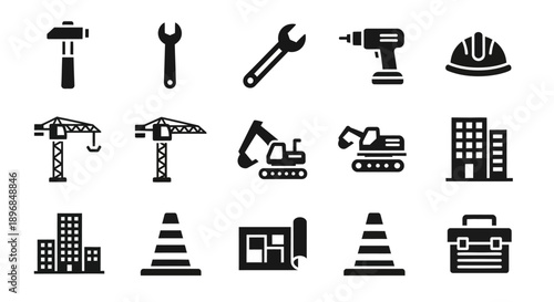 Construction Tools and Equipment Icons Set 8.