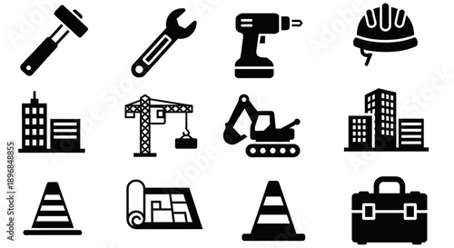 Construction Tools and Equipment Icons Set 9.