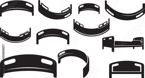Various bed rail and guard styles in black silhouette