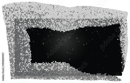 ICONS Abstract geometric construction of small particles forming a frame around a dark void representing data structure or network concept digital art