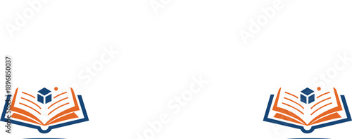 ICONS Open book with cube icon representing education knowledge and learning isolated on white background