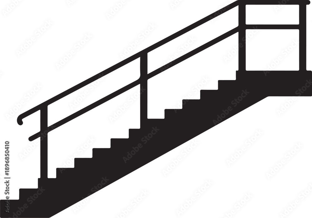 Fototapeta premium Black Staircase with Railing on White Background Illustration Design