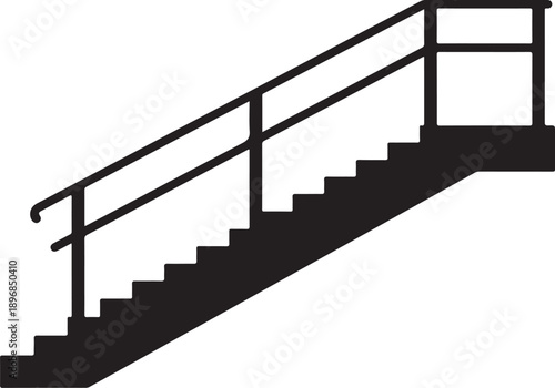 Black Staircase with Railing on White Background Illustration Design
