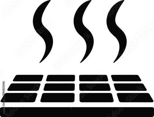 Black Icon Representing Underfloor Heating System Heat Waves Thermal Energy Solar Panel Technology Warm Surface Steam and Industrial Hot Metal Grills