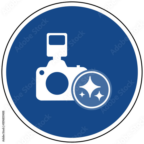Kamera Foto Fotografie mit Künstliche Intelligenz KI Icon blaues Schild Vektor Illustration - Smart Photography Bildoptimierung Autofokus Innovation Technologie Grafik Element Design