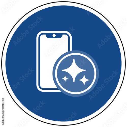Smartphone Handy Mobiltelefon mit Künstliche Intelligenz KI Icon blaues Schild Vektor Illustration - Mobile App Kommunikation Display Interface Smart Technology Digital Device