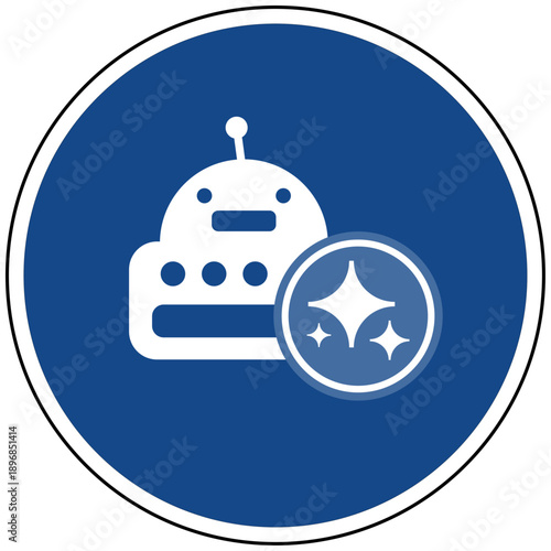 Roboter Bot Automatisierung mit Künstliche Intelligenz KI Icon blaues Schild Vektor Illustration - Android Maschine Mechanik Zukunft Science Fiction Industrie 4.0 Smart Technology