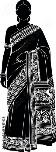 Traditional indian woman in sari with intricate patterns