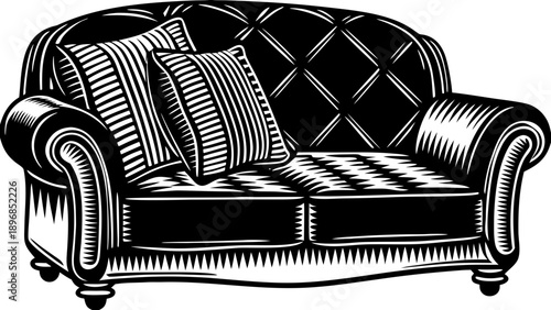 Luxurious sofa with striped and patterned pillows, a comfortable seating arrangement in a modern living room interior