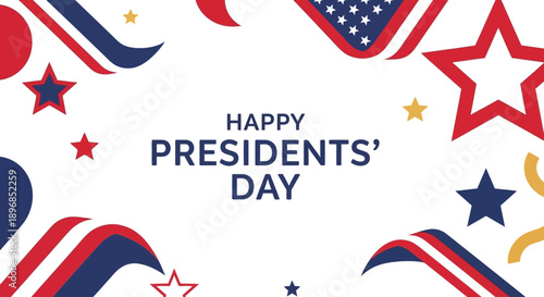 Modern Presidents Day sale banner with patriotic red white blue stars stripes in a clean simple flat vector illustration