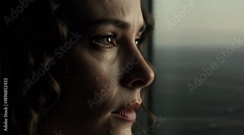 A melancholic woman staring sadness vast loneliness emotional solitude. Generative AI