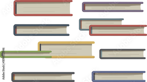 Colorful Stacked Books Vector Illustration Set for Education, Library, Reading, and Study Design, Isolated Minimalist Hardcover Book Graphics on White Background