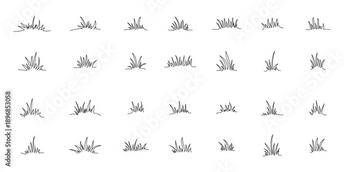 Grass line doodle. Outline grassland or meadow sketch, simple field design.