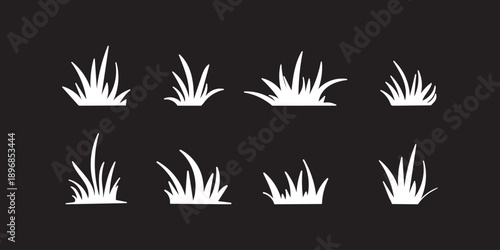 Grass field border isolated on white background. Silhouette garden grass lawn horizontal elements vector