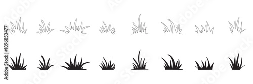 Grass field border isolated on white background. Silhouette garden grass lawn horizontal elements vector