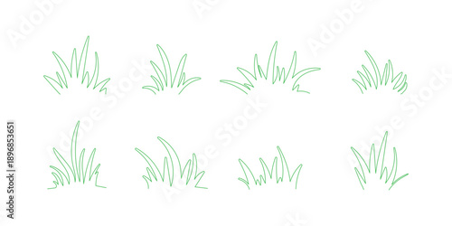 Grass line doodle. Outline grassland or meadow sketch, simple field design. Black grass texture for garden pattern or lawn.