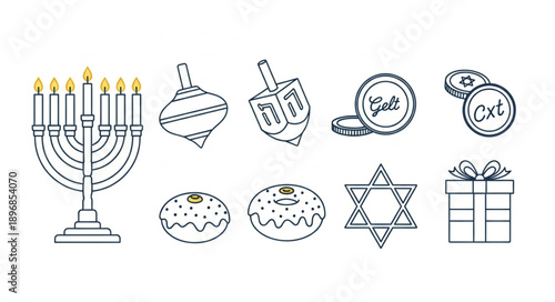 Hanukkah Symbols Collection Chanukah Holiday Icons.