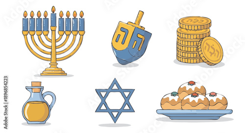 Hanukkah Symbols Collection Illustration.