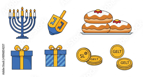 Hanukkah Symbols Collection Illustration.