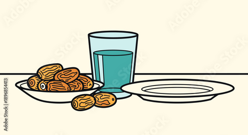 Glass of Water with Cookies and Plate.