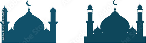 Mosque Silhouettes with Crescent Moon Symbols.