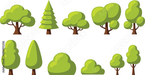 Set of isolated garden flowering bushes and green shrubs in flat vector style for landscape design, nature outdoor plants collection.