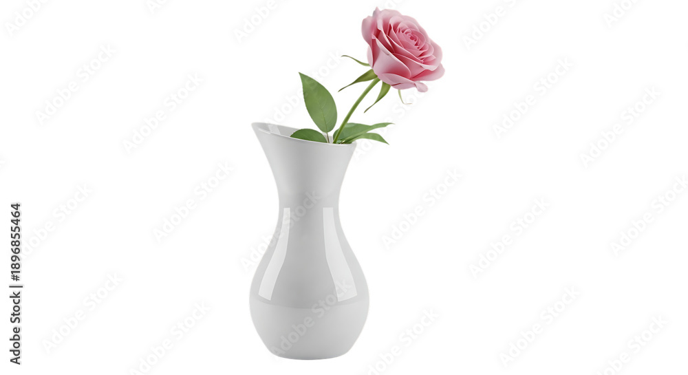 Obraz premium A single pink rose in a beautiful white ceramic vase on a black background