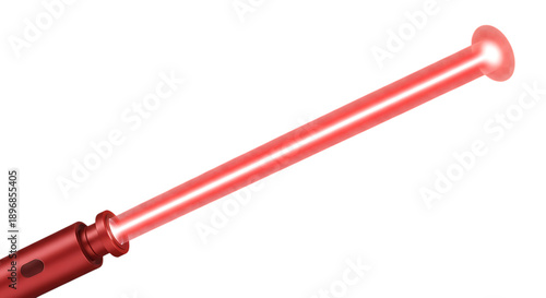 A close-up view of a red lightsaber against a black background
