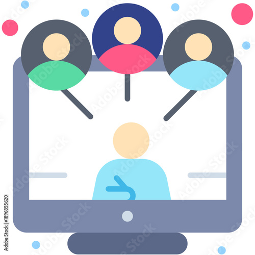 Virtual Gathering: Illustration of individuals engaged in a virtual meeting, connected through technology to facilitate communication.