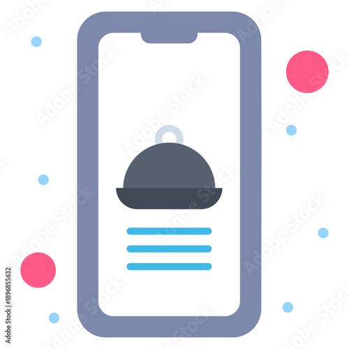 Appetizing Application: A captivating graphic illustration of a smartphone, the screen displaying a tempting image of a covered dish with menu listings. This digital design represents ease.
