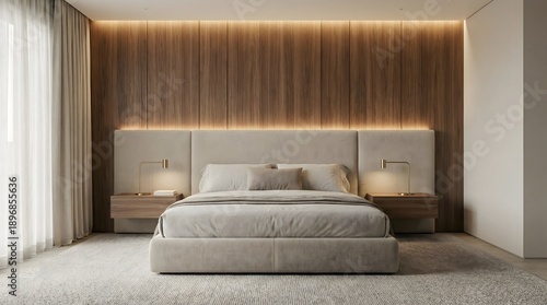Comfortable hotel bedroom with a neatly made bed, soft pillows, and warm lighting in a modern interior