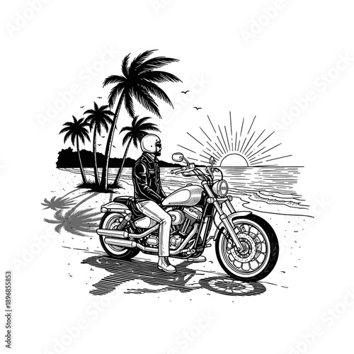 Motorcyclist on a classic cruiser motorcycle.