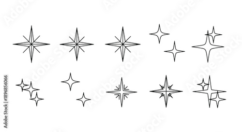 Set of hand drawn sparkle icons, doodle star elements, vector illustration.