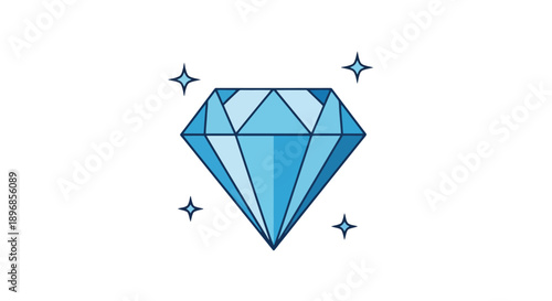 Sparkling Blue Diamond Gemstone Illustration.